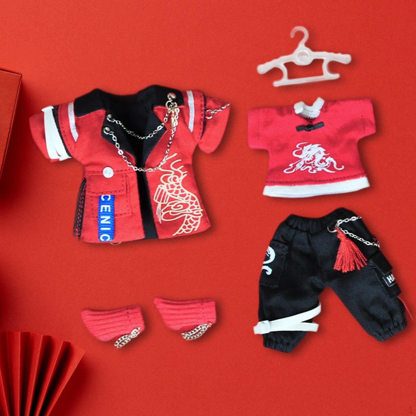 

Doll Year Red Clothes Set Costume Accessory Role Playing Pretend Play DIY Clothing for ob11 boys