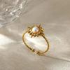 Exquisite Elegant Pearl Sun Open Ring For Women Adjustable Faux Pearl Stainless Steel Ring Wedding Daily Jewelry Gift