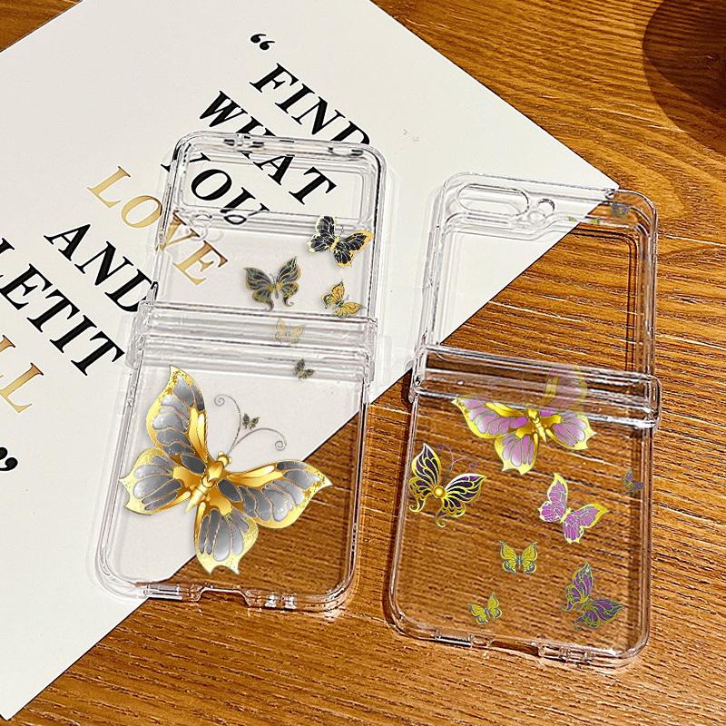 

Красочный прозрачный чехол для телефона с цветочным принтом для Samsung Z Flip5 Flip4 Flip3 противоударный прозрачный ультратонкий складной чехол с бабочкой