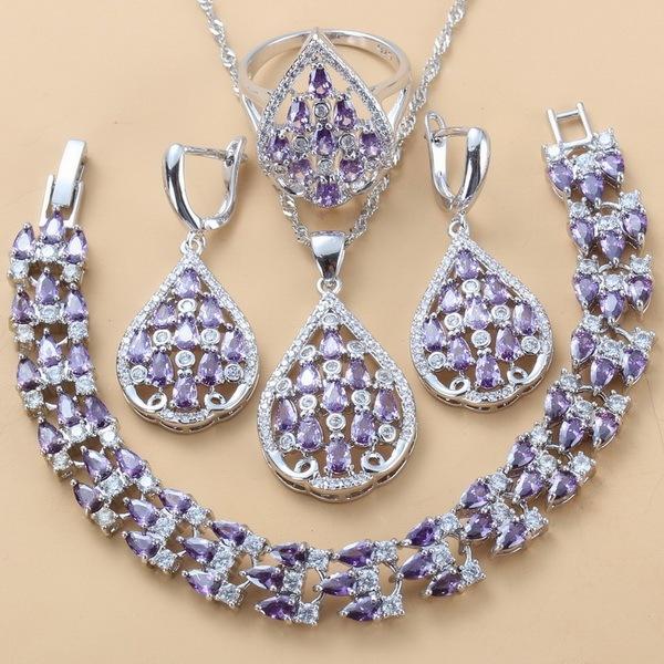 

Синие украшения с драгоценными камнями, подвеска, серьги, ожерелье и кольцо, женский комплект No. 6