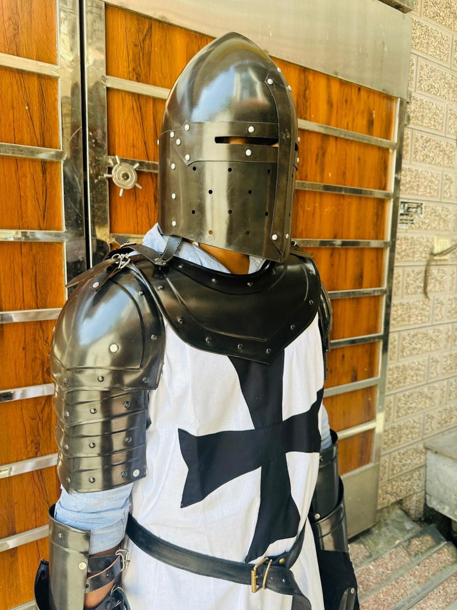 Medieval Black Templar Knight Armor Full Body Steel Suit for LARP Cosplay