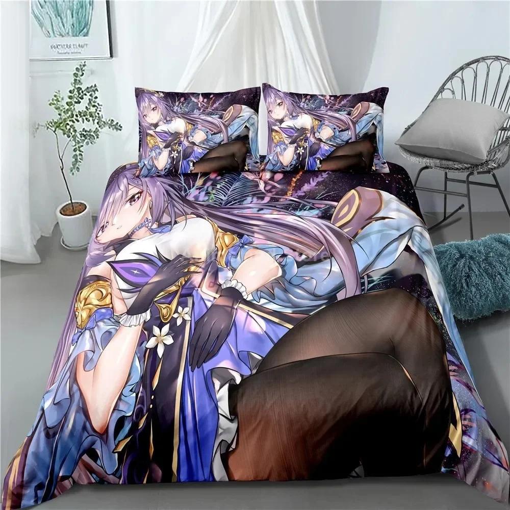3d Print Anime Genshin Impact Keqing Bedding Set Cartoons Duvet Cover Set Comforter Bed Linen For Children Boy Decor Bedclothes