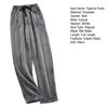 Men Homewear Pants Thicken Loose Solid Color Coral Fleece Elastic Waist Cold-proof Drawstring Loose Men Winter Pants for Camping