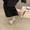 Fashion 2025 Flat Slippers Women's New Summer Square Head Woven Seaside Holiday Beach Shoes Non-slip Open-toe Large Size Women's Shoes