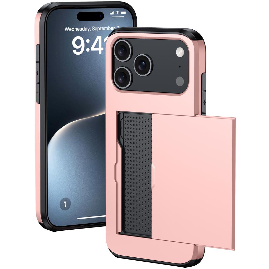 For iPhone 17 Pro Max Case with Card Holder TPU+PC Phone Back Cover