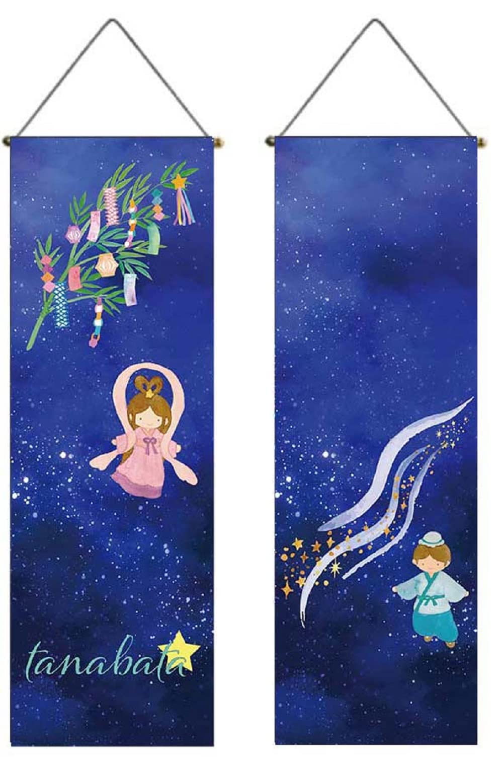 

Tanabata Thin Tapestry with Bamboo Tanzaku Milky Way and Hikoboshi Hanging Set of 2 Wall Hanging Mini Indoor Stylish Night Starry Home Fireworks