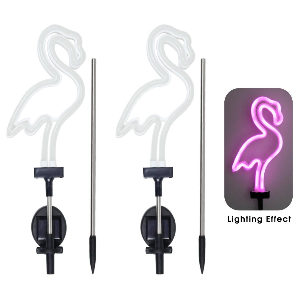 Solar Neon Flamingo Light Garden Ornament Outdoor Lawn Lamp Landscape Yard Light Wedding Party Supplies Christmas Art Decoration