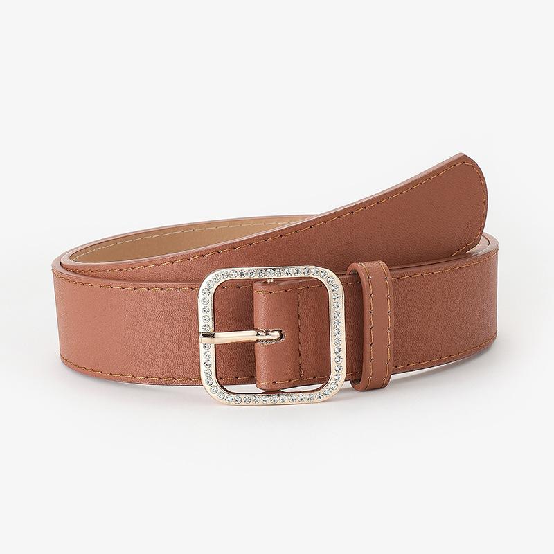 

Ремень из сплава с квадратной пряжкой и бриллиантами, декоративный ремень для платья для женщин 105x3.3cm коричневый