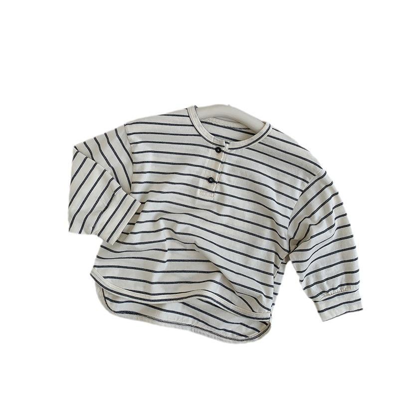 Autumn 2025 Striped Long-Sleeve T-Shirt for Boys and Girls: Trendy Japanese & Korean Style