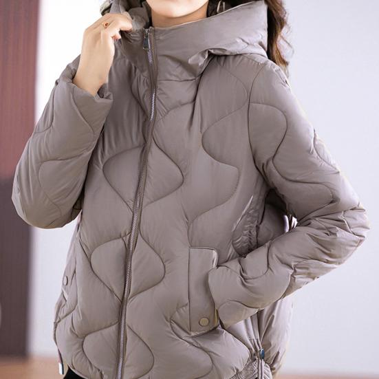 Lady Winter Down Coat Padded Windproof Hooded Long Sleeves Loose Thickened with Pockets Solid Color Neck Protection Zip-up Outdoor Cotton Coat