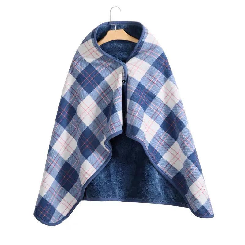 Shawl Cloak Blanket Autumn and Winter Thickening Heating Thermal Office Nap Blanket Air Conditioning Blanket Flannel Buckle Cover Blanket