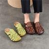 Hand Woven Genuine Leather Outdoor Flat Slippers Casual Round Toe Soft Soled Women's Slides