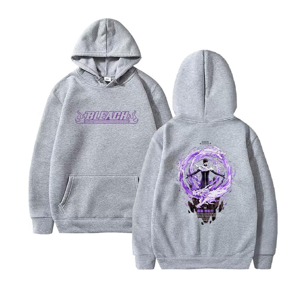 Bleach Anime Hooded Pullover Unisex Front Logo Back Character Graphic Sweatshirt Men Women Vintage Anime Fan Printed Y2K Streetwear Casual Top