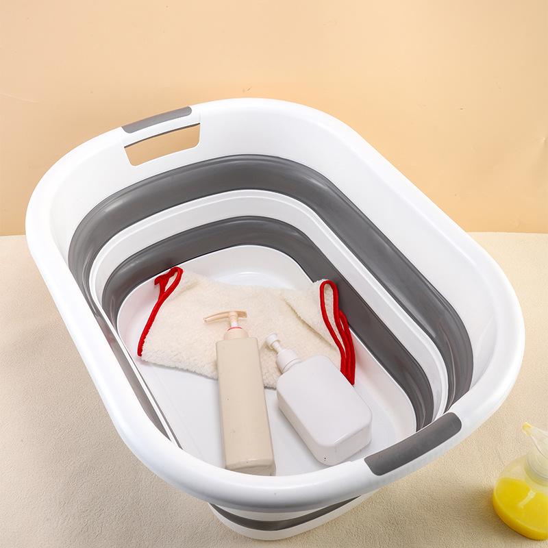 Collapsible Plastic Laundry & Pet Bath Basin with Storage