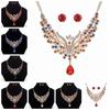 Exquisite Retro Peacock Necklace With Colorful Ear Studs Rhinestone Jewelry Set
