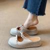 French Straw Thick-soled Bag Head Bow Cool Slippers Women's Summer 2025 New Versatile Skirt Half Slippers
