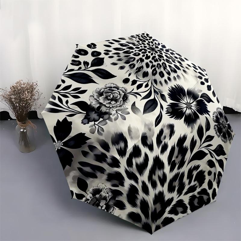 1pc Black and White Floral Pattern Umbrella with Plastic Handle,Suitable for All Seasons Umbrellaptys26006