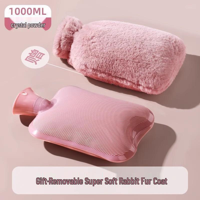 Large Portable Explosion-Proof Hot Water Bottle with Thickened Hand Warmer and Imitation Rabbit Fur