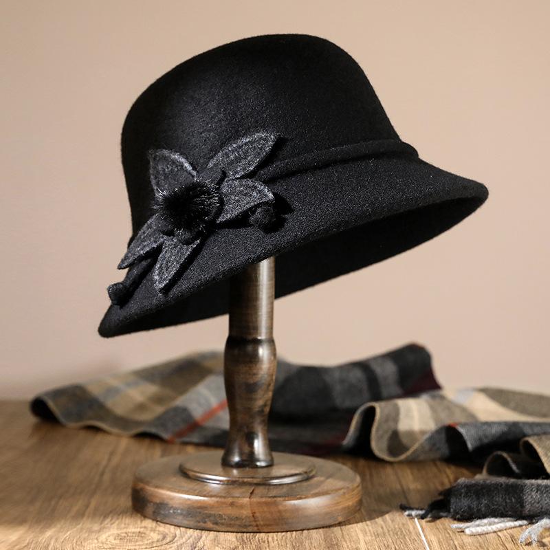 Wool hat female autumn and winter mother bucket hat in the elderly top hat thickened elderly grandmother warm basin hat