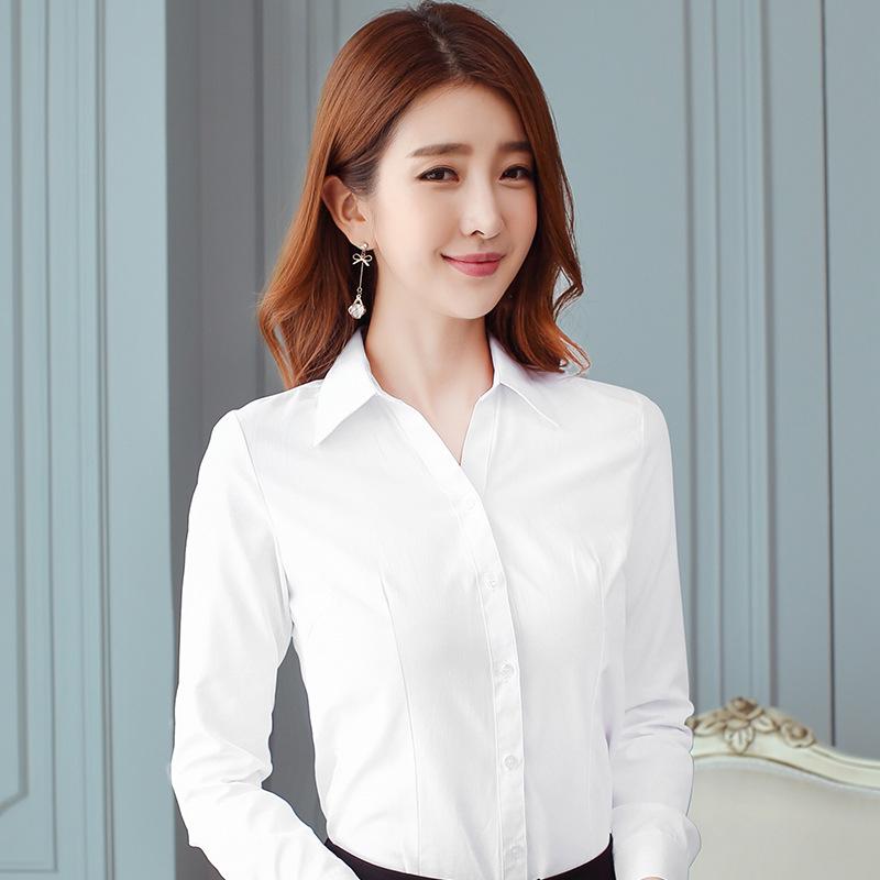 Elegant Slim Fit Warm White Women's Long Sleeve Blouse for Autumn/Winter Workwear