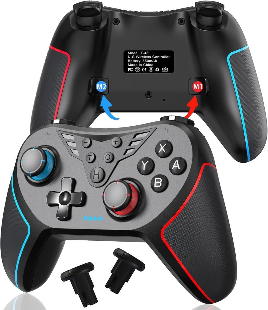 Controller with Macro Back Turbo Rapid Gyro 4 Levels of HD Compatible with Switch Pro OLED and PC Switch/PC Function, Buttons, BT5.0 Connection, Fire,