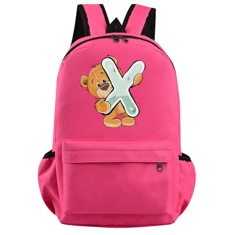Schöner kleiner Bär-Rucksack mit 26 englischen Buchstaben, Teenager-Schultasche für Mädchen, Jungen, Rucksack mit großer Kapazität, Büchertasche für Kindergeschenke