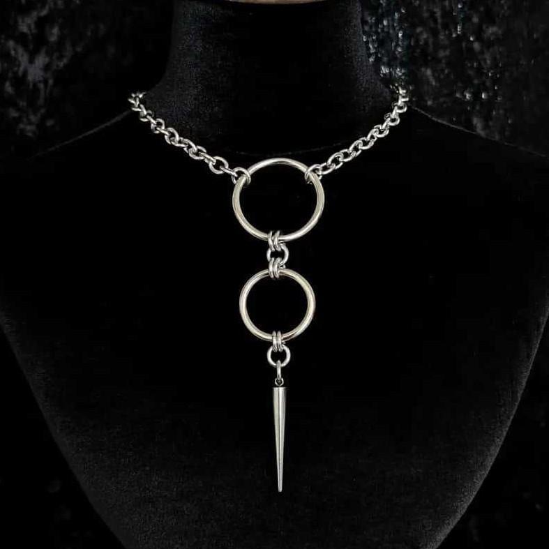 

Punk Personality Silver Color Stainless Steel Circular Ring Long Rivet Pendant Choker Necklace for Men Women Jewelry Accessories