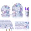 Mermaid Theme Party Supplies: Colorful Fish Scale Napkins, Plates, Cups, Flags, and Swirl Decorations