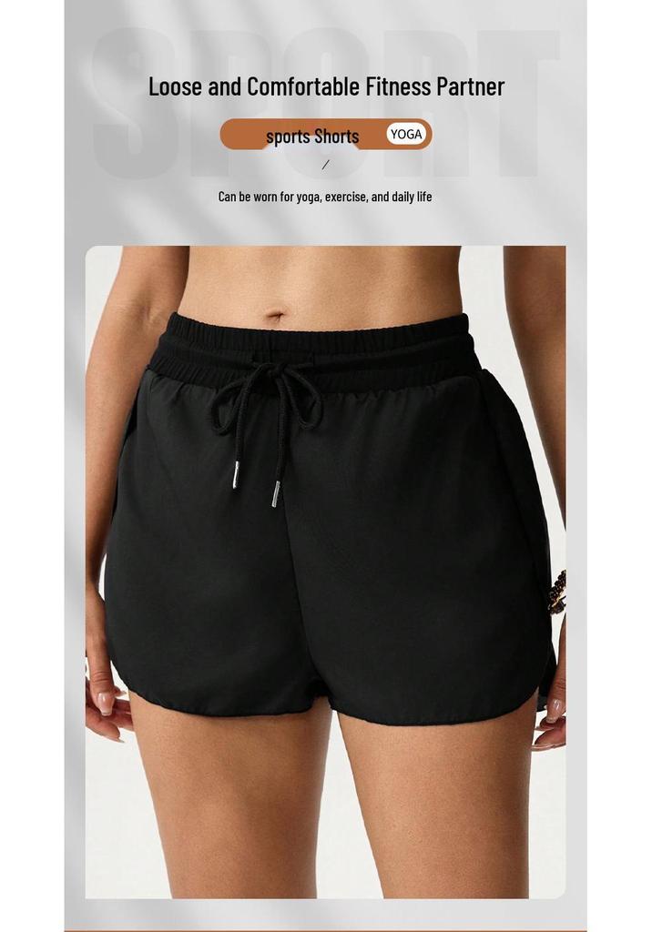 Women's High Waist Black Drawstring Sports Shorts for Running, Fitness & Pilates