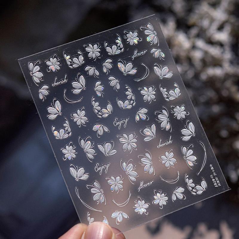 

5D Exquisite White Flower Nail Art Stickers Kawaii Flower Nail Decoration Decals Self Adhesive Slider Diy Accessories