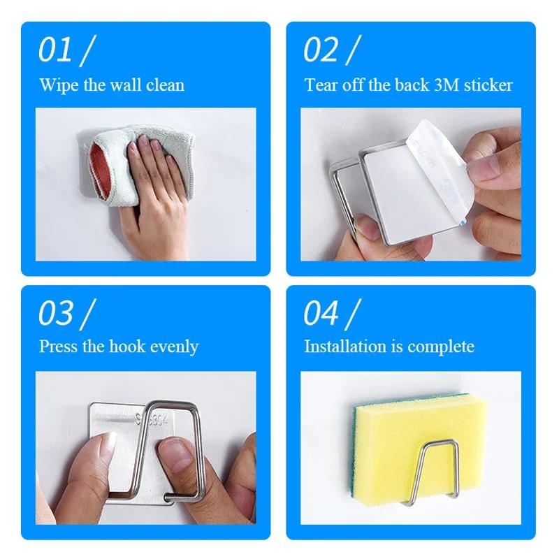 Non-slip Sink Accessories Sponges Holder 304 Stainless Steel/Plastic Drain Drying Rack Storage Organizer Multi Purpose 1PCS