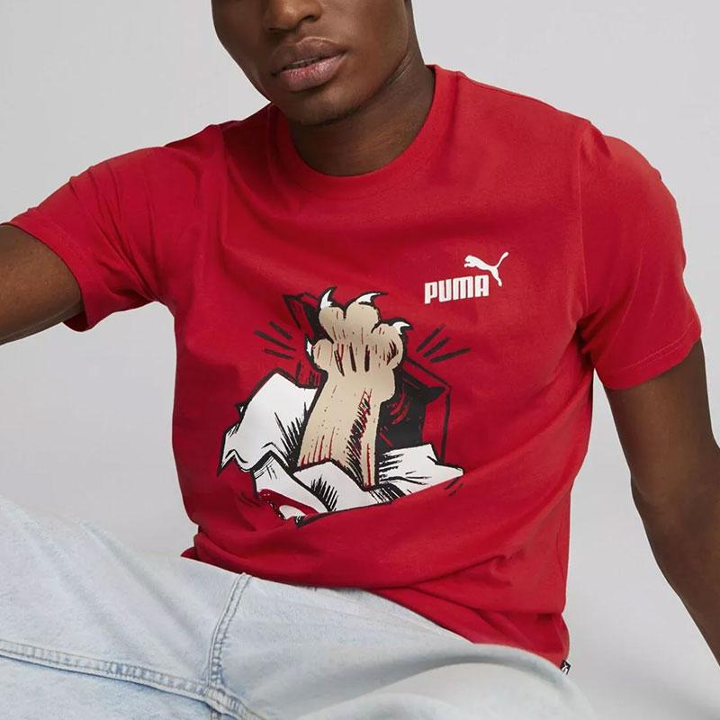 Puma Graphics Sneaker Tee Cartoon Pattern Printed Crew Neck Short Sleeve T-Shirt Men tops Red 674478-11