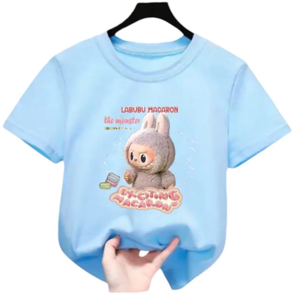 

Новая детская футболка Labubu LABUBU Уродливый и милый узор Девочка Круглый вырез Короткий рукав Повседневная Универсальная одежда 100