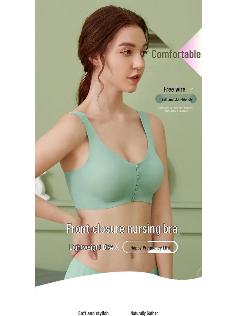 Seamless Plus Size Front Closure Wirefree Nursing Bra - Adjustable, Padded, Thin Style for Women