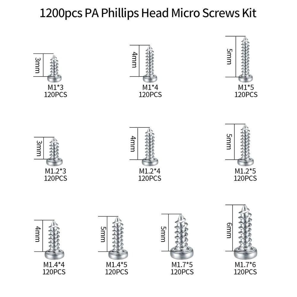 1200Pcs/Box High Hardness Micro Cross Screws Eyeglass Repair Screws  Sunglasses Repair