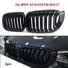 Pair Front Kidney Grilles Gloss Black Double Dual Slat For BMW X3 X4 F25 F26 2014-2017 Replacement Racing Bumper Car Styling