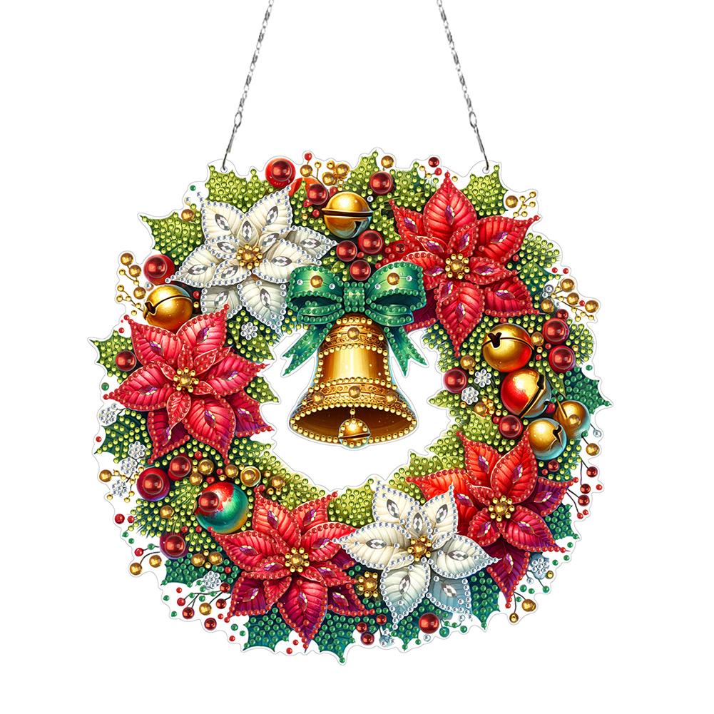 Diamond Painting Hanging Pendant Acrylic Special Shape Christmas Wreath Rhinestone Diamond Art Pendants for Garden Window Decor