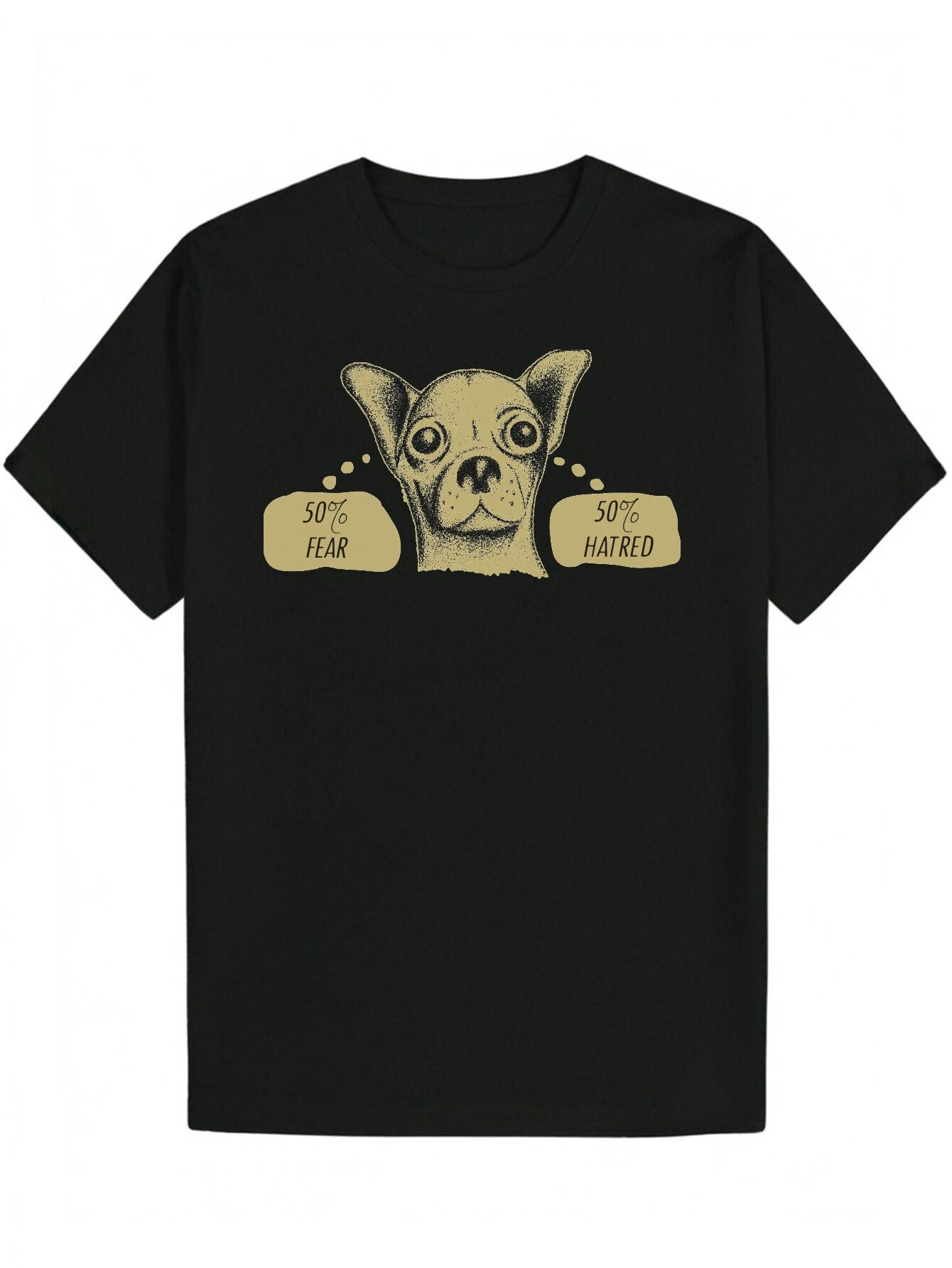 Crew Neck Polyester T-shirt with Funny Fear Design - Lightweight S