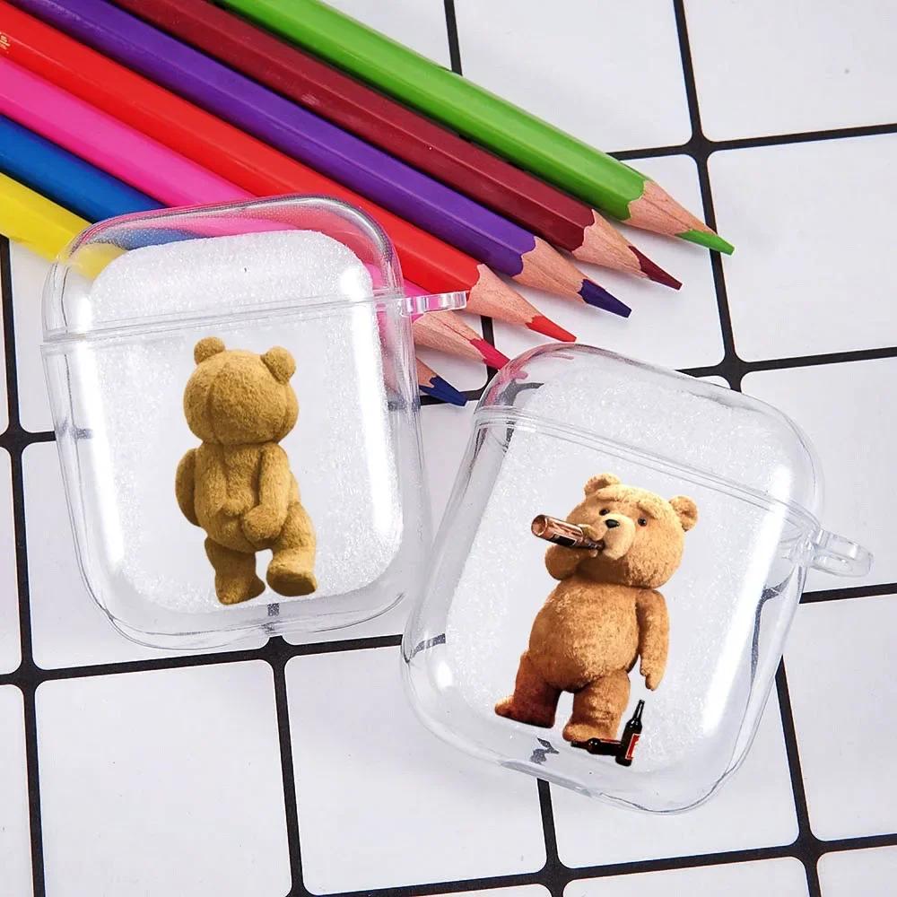Teddy Bear Earphone Case For Apple AirPods 4 3 2 1 Clear Protective Funny Cartoon Animal Transparent Cover For AirPods Pro2 Case