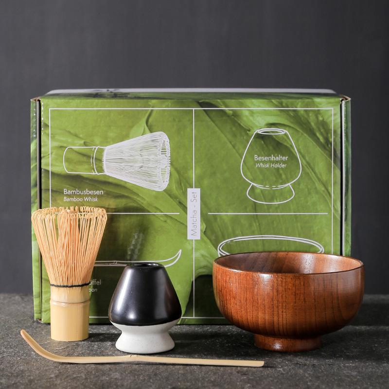 4/7 SZTUK Japoński Zestaw do Herbaty Matcha Zawiera Miseczkę Matcha drewnianą i bambusową Mioteczkę Stojak na Mioteczkę do Matcha Uchwyt Chasen Zestaw Łyżeczek do Herbaty