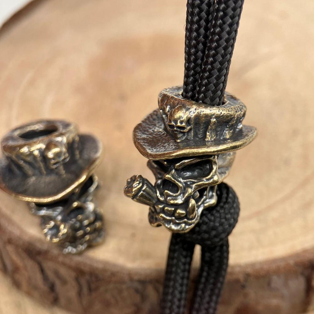 Skull Hat Cowboy Brass Knife Bead EDC Outdoor DIY Accessories Woven Lanyard Pendant Jewelry Punk Bracelet Charms