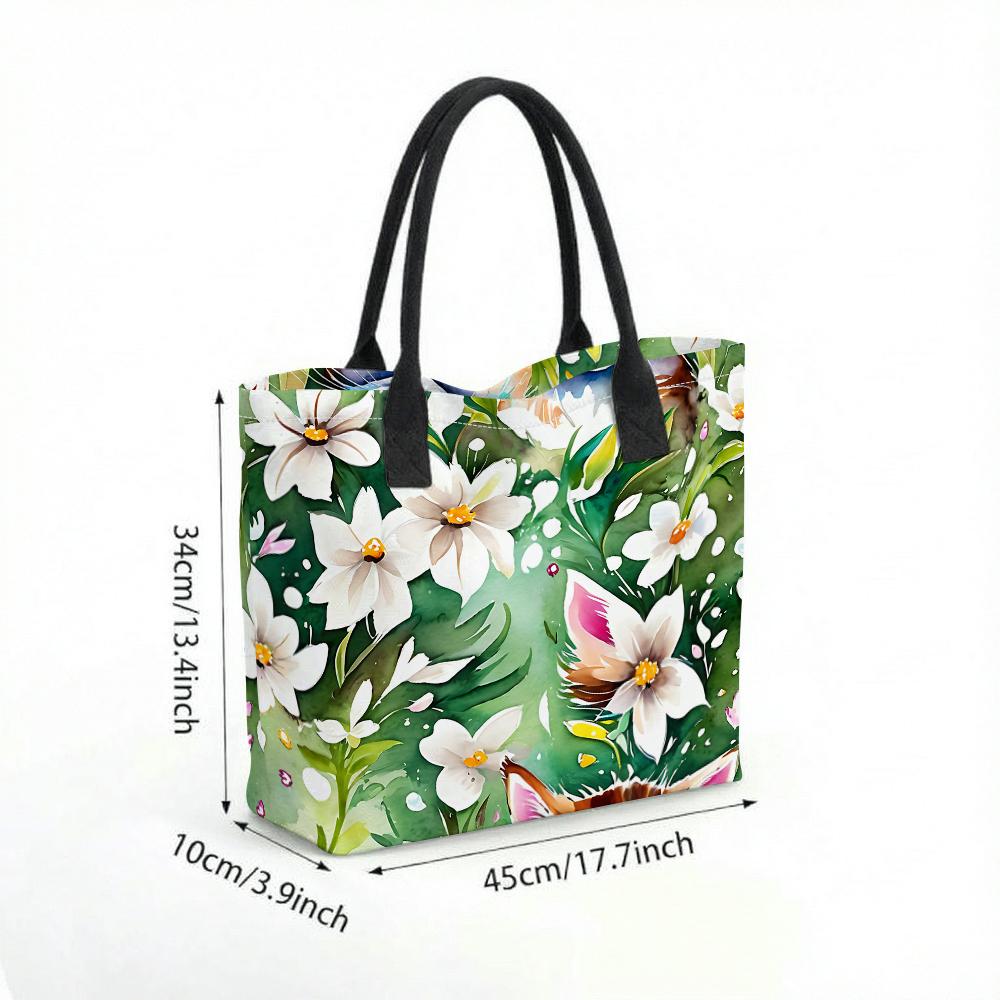 Floral Pattern Tote Bag Casual Large Capacity Shoulder Handbag for Daily Use