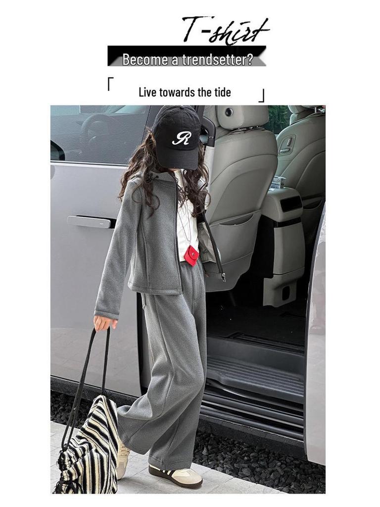 Ensemble Sweat à capuche doublé polaire et pantalon de survêtement pour filles - Style hiver 2025