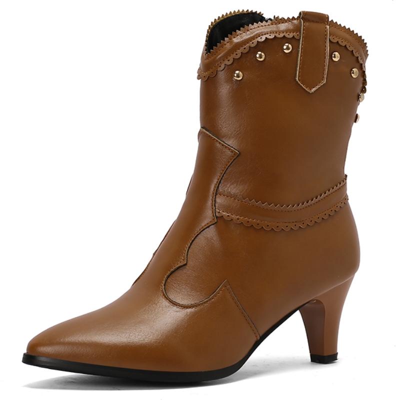 

Ботильоны с заклепками для женщин 2024 винтажные каблуки короткие ботинки женские большие размеры 45 48 острый носок классические белые черные туфли для вечеринки 39 темно-коричневого