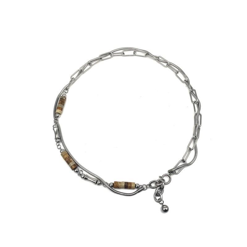 Vintage Geometric Chain Necklace With Stainless Steel And Natural Stone For Unisex Jewelry