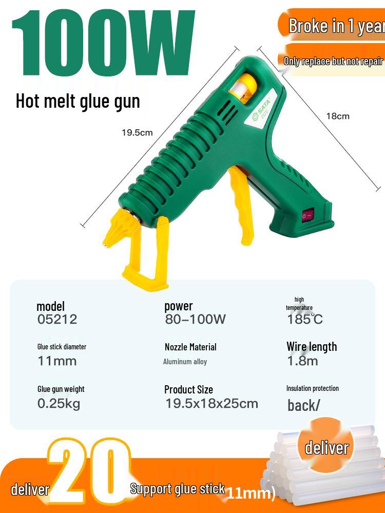 SATA Industrial High-Power Electric Glue Gun, 60-100W for DIY, Compatible with 7-11mm Glue Sticks