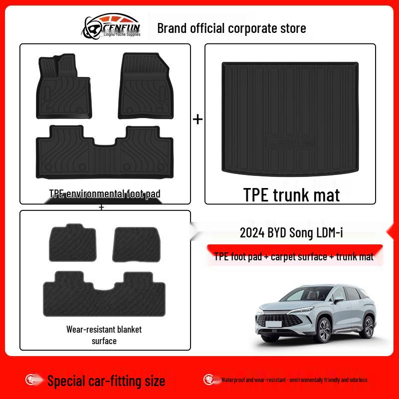 2024 BYD Song L-DMi Waterproof TPE Trunk and Floor Mats – Eco-Friendly and Durable