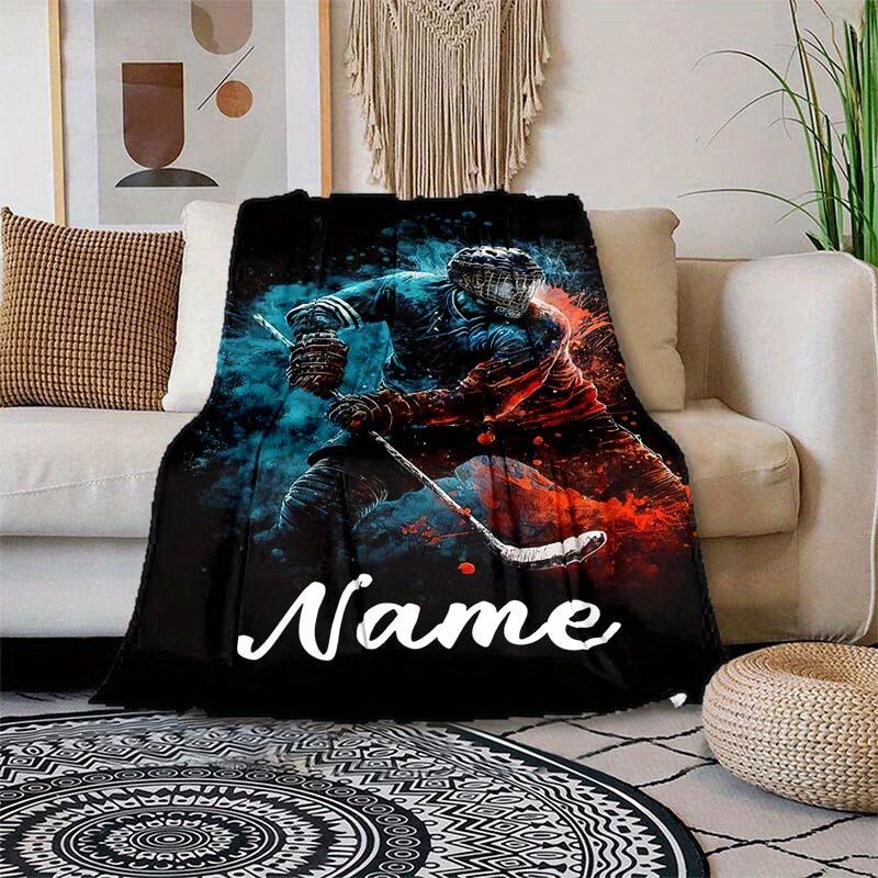 Hockey Enthusiast Customize Your Name Blanket Warm Comfortable Soft Blanket For Chair Office Sofa Bed Sofa Office Camping Suitable For Gifting