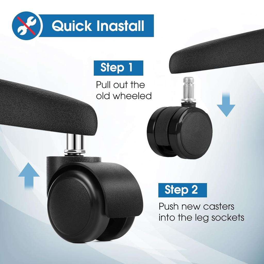 MaxGear 2" Office Chair Wheels Heavy Duty Replacement, Mute Rubber Rotating Desk Chair Caster Wheels, Safe for All Floors Including Hardwood,