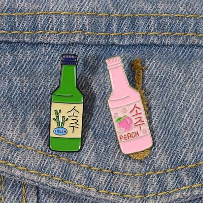 Alloy Letter Series Brooch: Wine Bottle Shape Badge with Baked Paint Finish